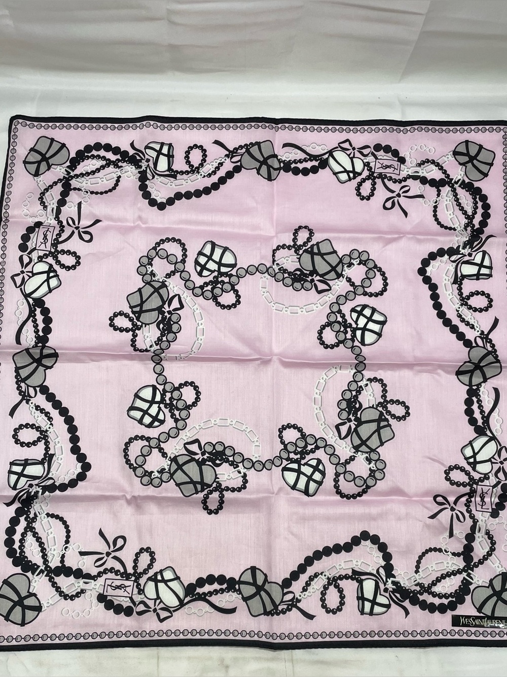 Yves Saint Laurent YSL Heart Charm Cotton Handkerchief Pocket Square 💖VINTAGE💖
